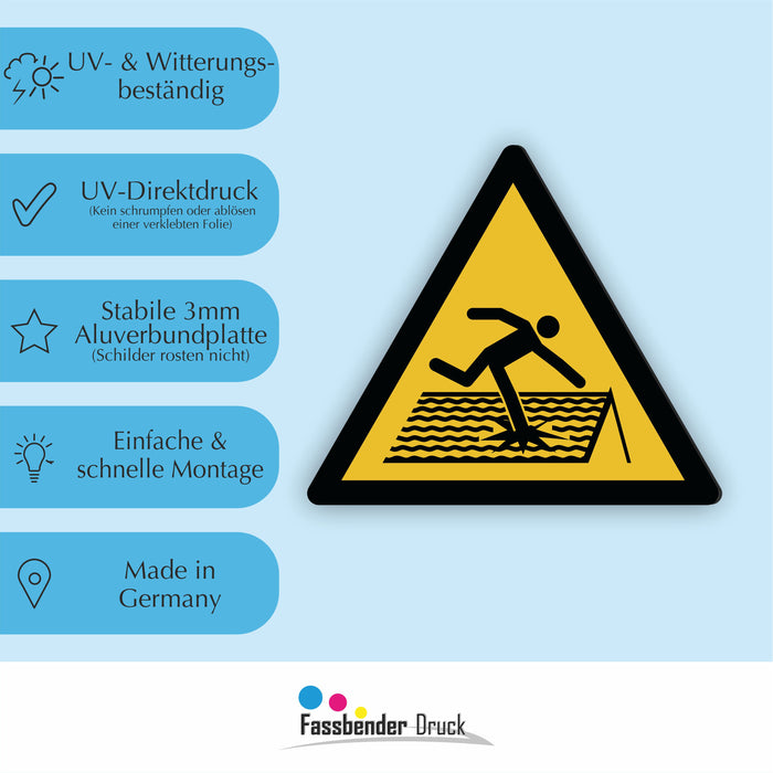 Warnzeichen (W036) Warnung vor nicht durchtrittsicherem Dach - nach DIN EN ISO 7010