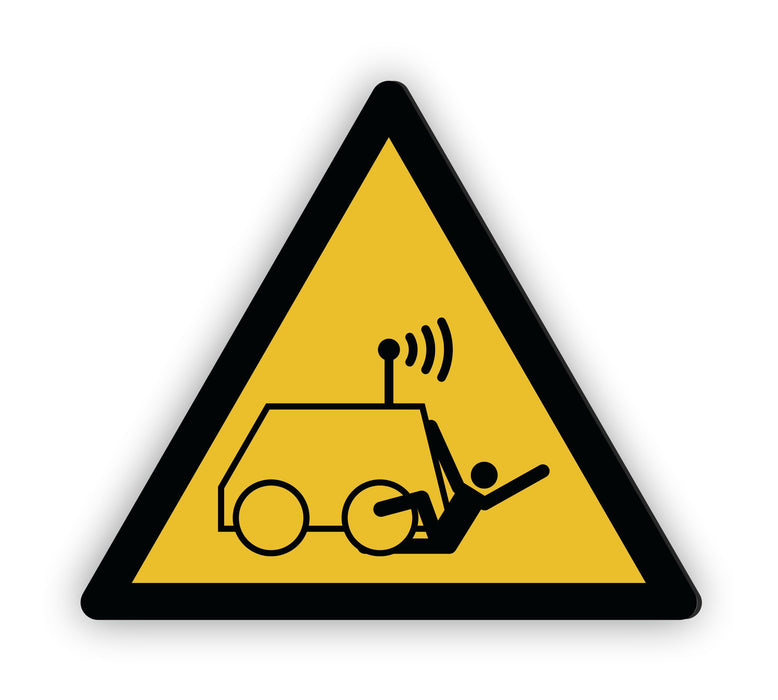 Warnzeichen (W037) Warnung vor Überrollen durch ferngesteuerte Maschine - nach DIN EN ISO 7010