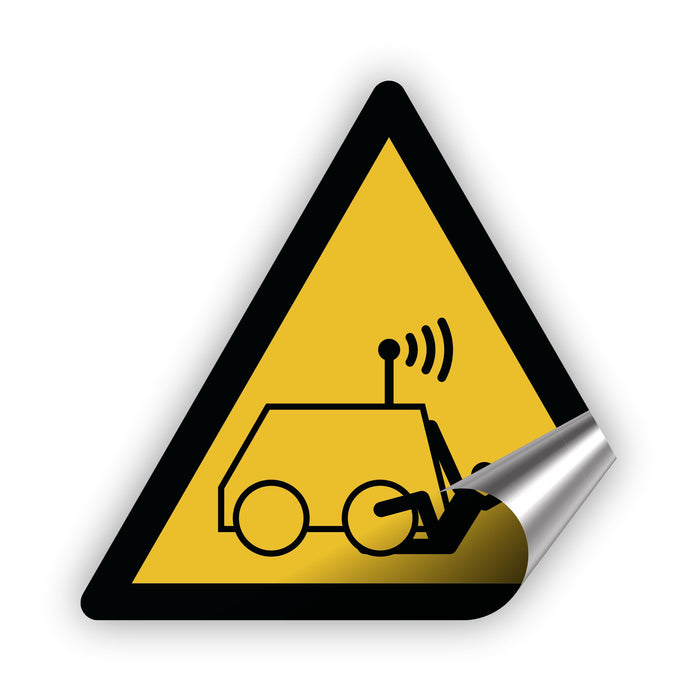 Warnzeichen (W037) Warnung vor Überrollen durch ferngesteuerte Maschine - nach DIN EN ISO 7010