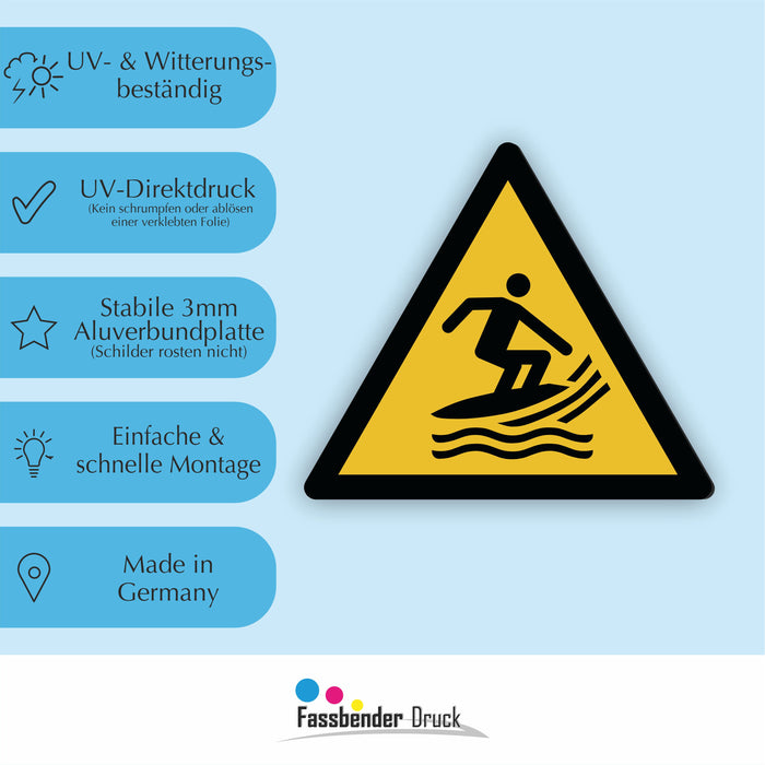 Warnzeichen (W046) Warnung vor Surfsportgebiet - nach DIN EN ISO 7010