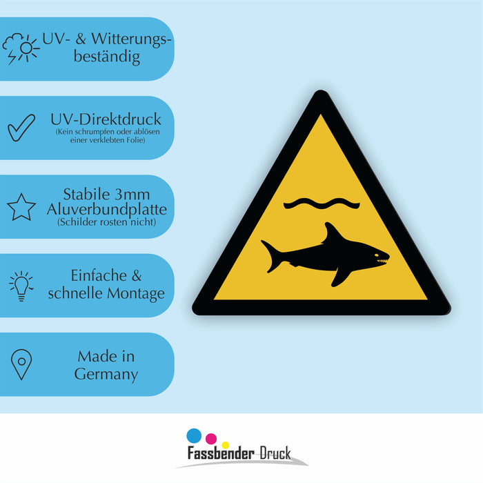 Warnzeichen (W054) Warnung vor Haien - nach DIN EN ISO 7010