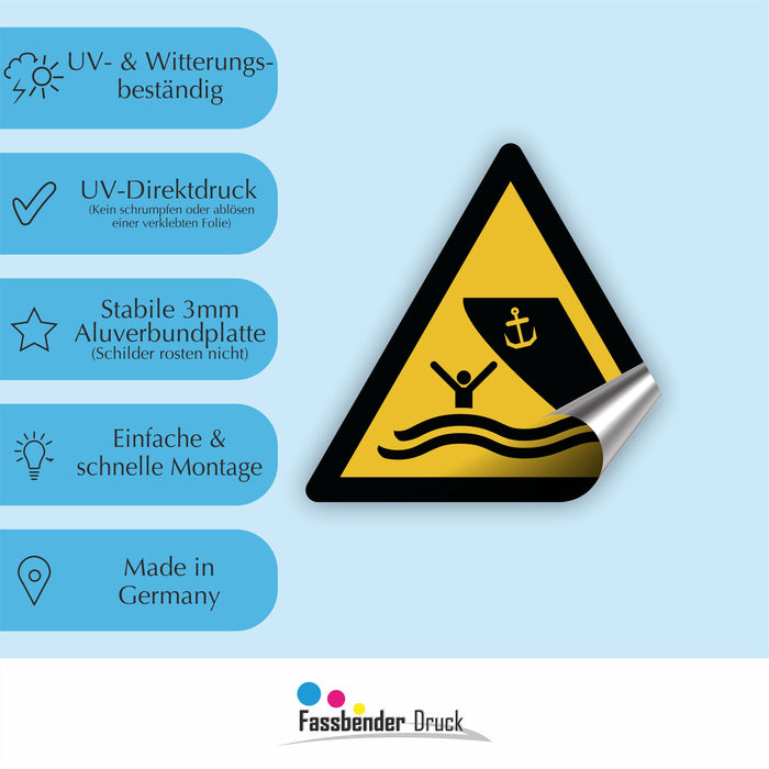 Warnzeichen (W058) Warnung vor Schiffsverkehr - nach DIN EN ISO 7010