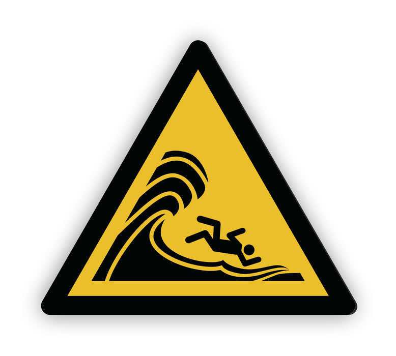 Warnzeichen (W065) Warnung vor hoher Brandung oder hohen brechenden Wellen - nach DIN EN ISO 7010