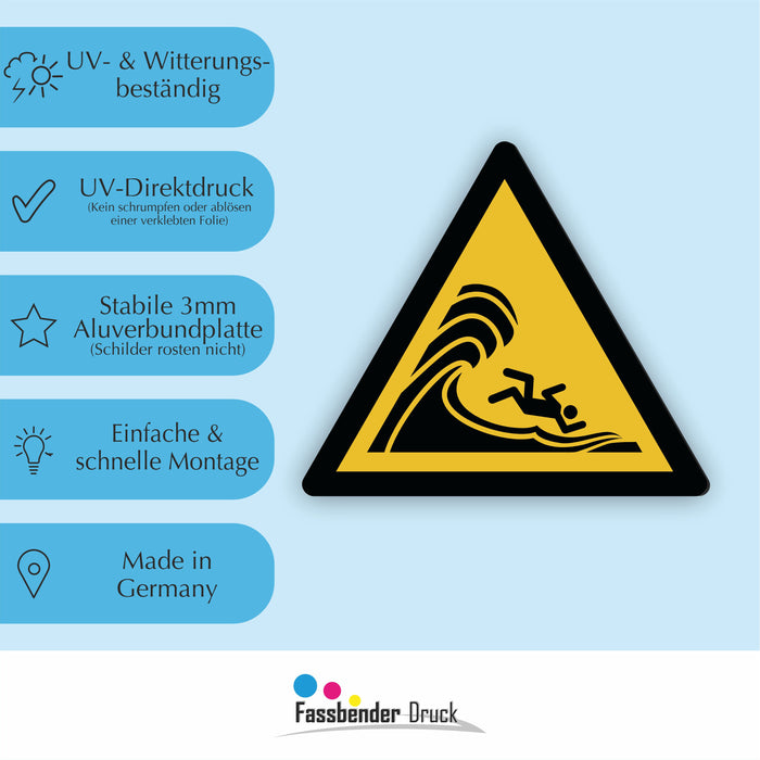 Warnzeichen (W065) Warnung vor hoher Brandung oder hohen brechenden Wellen - nach DIN EN ISO 7010