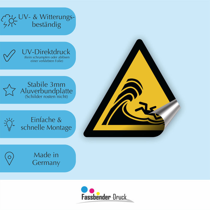 Warnzeichen (W065) Warnung vor hoher Brandung oder hohen brechenden Wellen - nach DIN EN ISO 7010