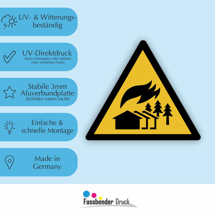 Warnzeichen (W073) Warnung vor großflächigem Brandgebiet - nach DIN EN ISO 7010