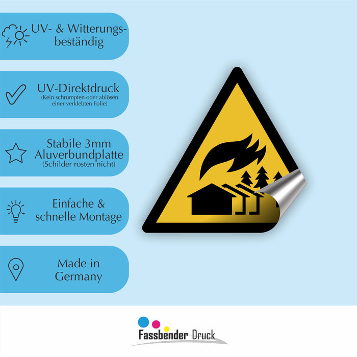 Warnzeichen (W073) Warnung vor großflächigem Brandgebiet - nach DIN EN ISO 7010