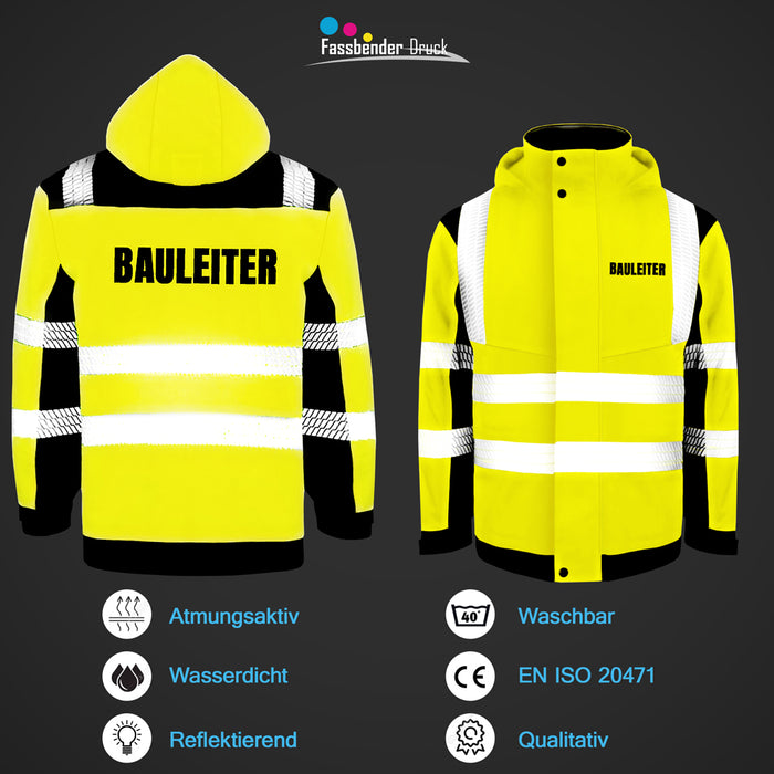 BAULEITER Softshell Winterjacke / Sicherheitsjacke mit Reißverschluss und Taschen