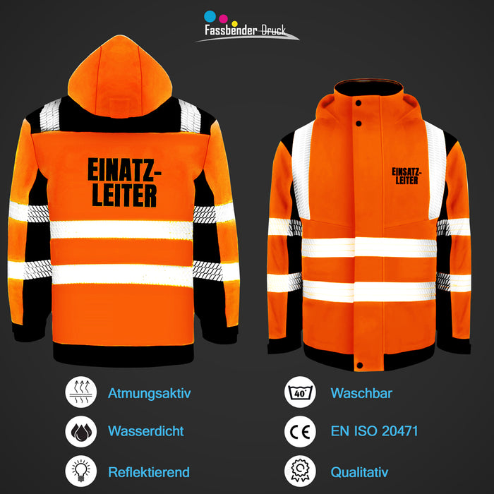 EINSATZLEITER Softshell Winterjacke / Sicherheitsjacke mit Reißverschluss und Taschen