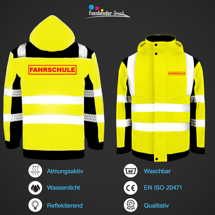 FAHRSCHULE Softshell Winterjacke / Sicherheitsjacke mit Reißverschluss und Taschen