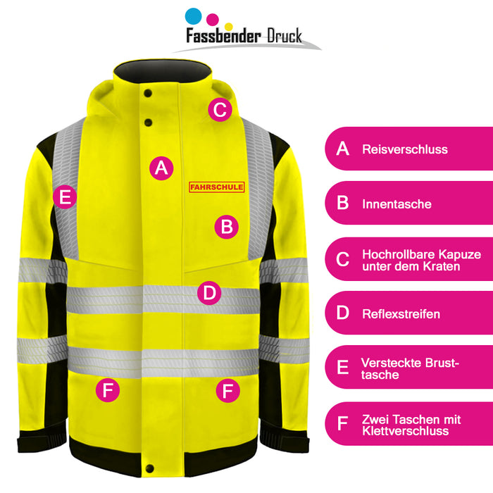 FAHRSCHULE Softshell Winterjacke / Sicherheitsjacke mit Reißverschluss und Taschen