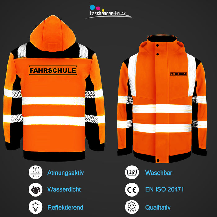 FAHRSCHULE Softshell Winterjacke / Sicherheitsjacke mit Reißverschluss und Taschen