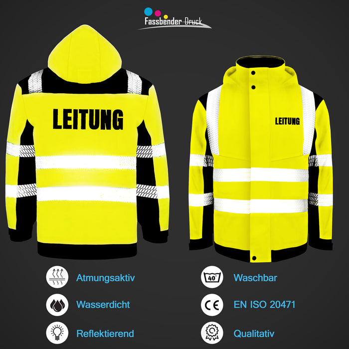 LEITUNG Softshell Winterjacke / Sicherheitsjacke mit Reißverschluss und Taschen