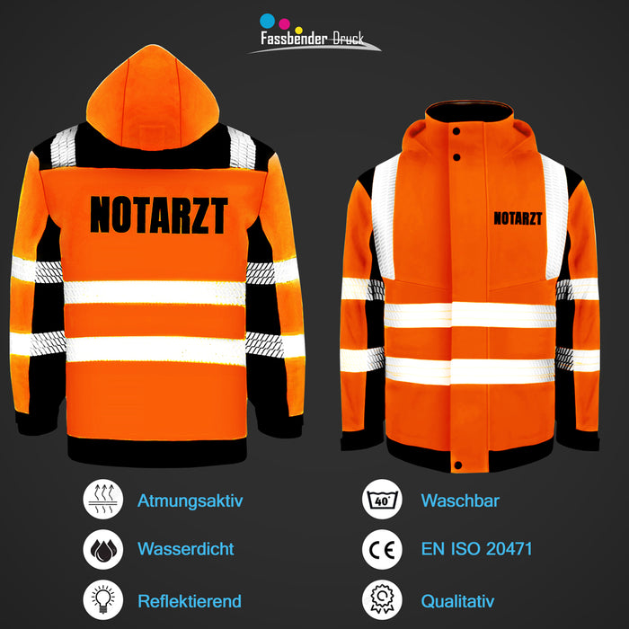 NOTARZT Softshell Winterjacke / Sicherheitsjacke mit Reißverschluss und Taschen