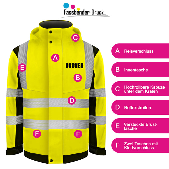 ORDNER Softshell Winterjacke / Sicherheitsjacke mit Reißverschluss und Taschen