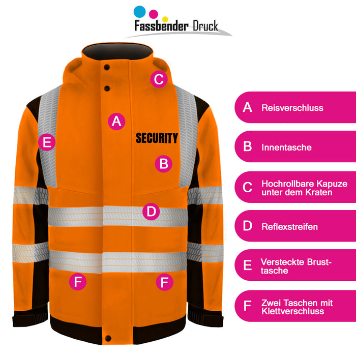 SECURITY Softshell Winterjacke / Sicherheitsjacke mit Reißverschluss und Taschen