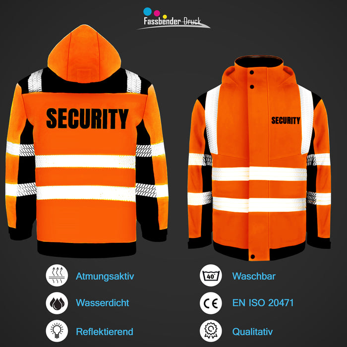 SECURITY Softshell Winterjacke / Sicherheitsjacke mit Reißverschluss und Taschen