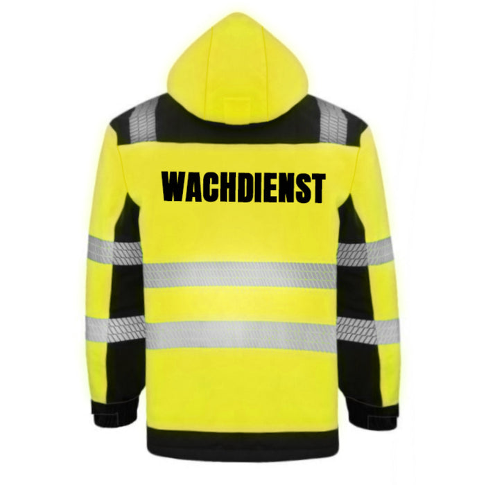 WACHDIENST Softshell Winterjacke / Sicherheitsjacke mit Reißverschluss und Taschen